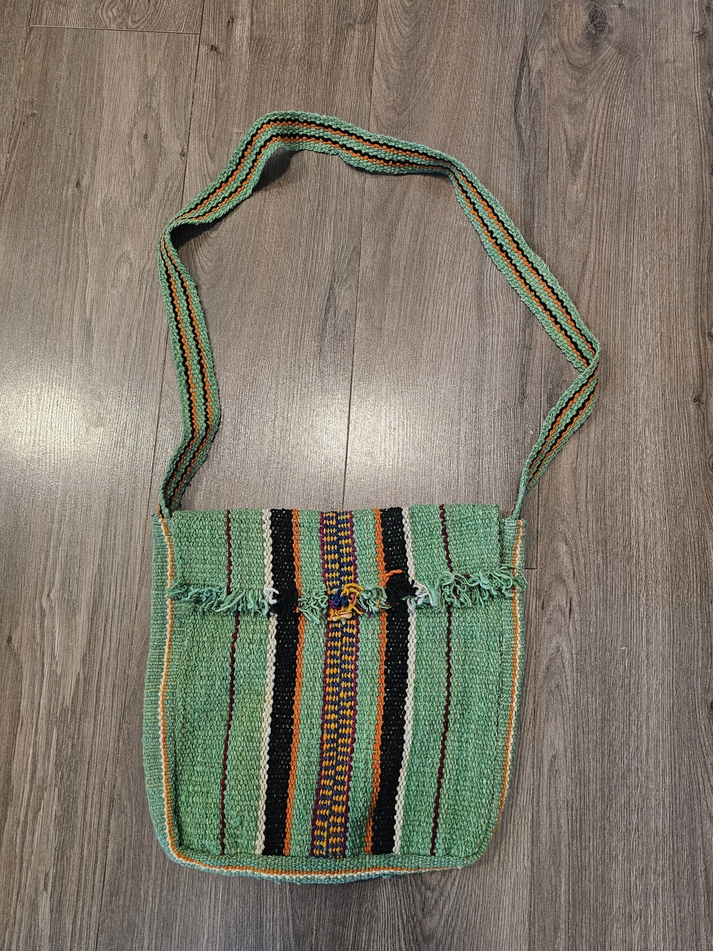 Handwoven Green Striped Crossbody Bag